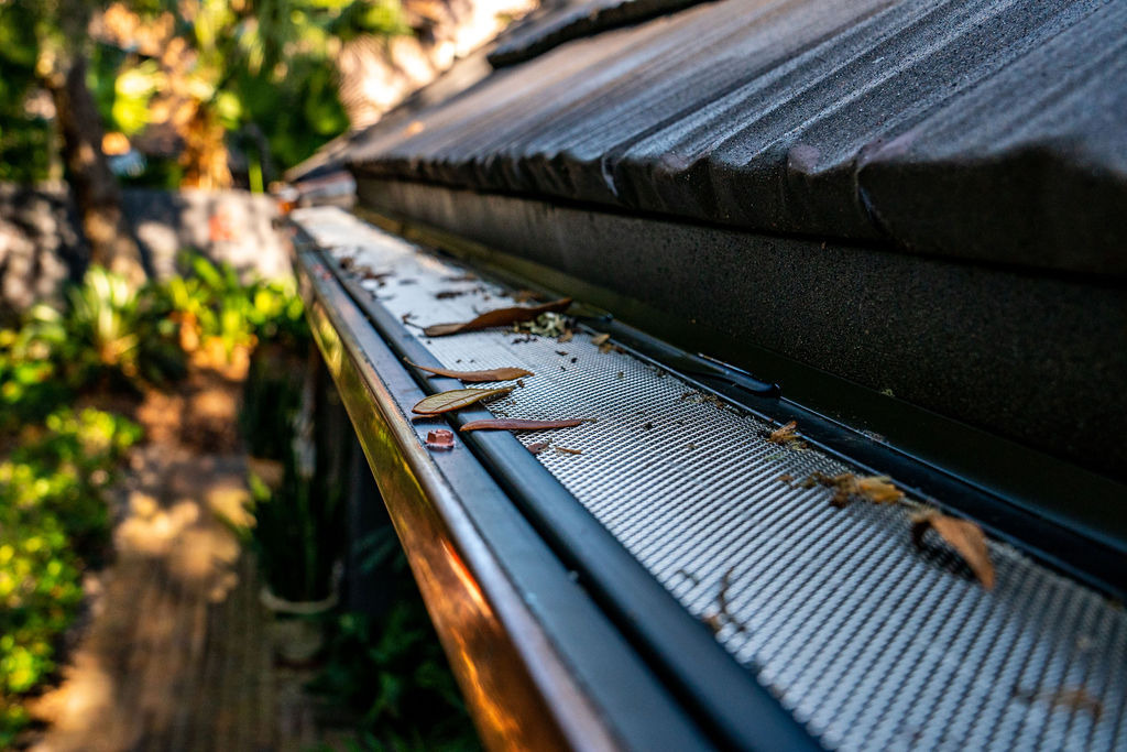 mesh gutter guards protecting a gutter from leaves