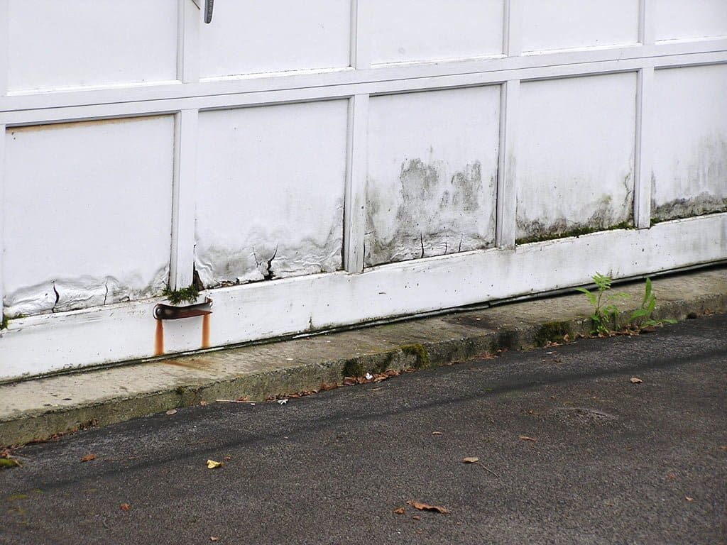 gutter installation may be needed- garage door with water damage